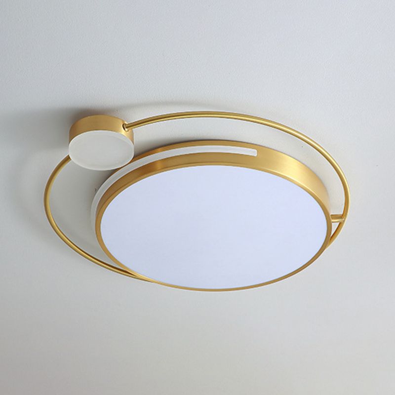 Circle Shape Flush Light Modern Style Metal 2 Lights Flush Mount in Gold