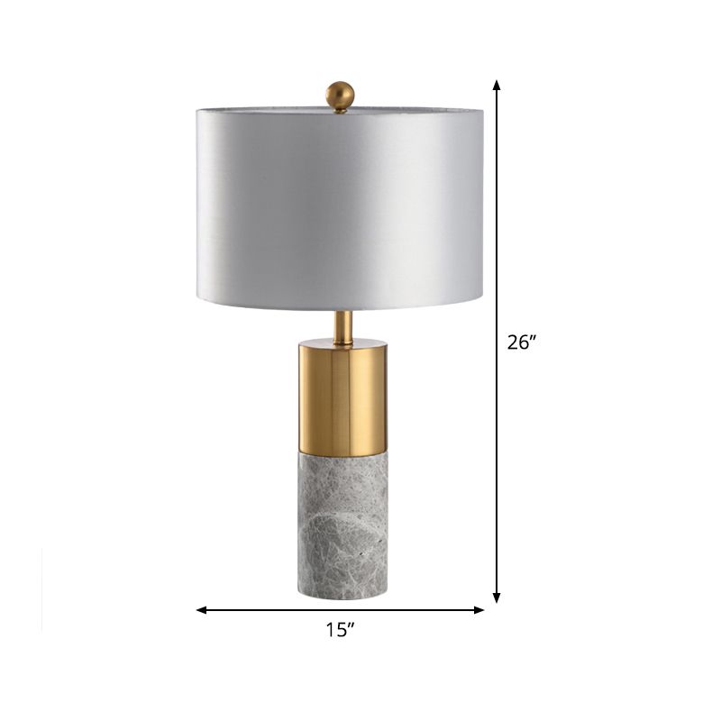 Contemporary 1 Bulb Task Lamp Grey Cylinder Reading Book Light with Fabric Shade