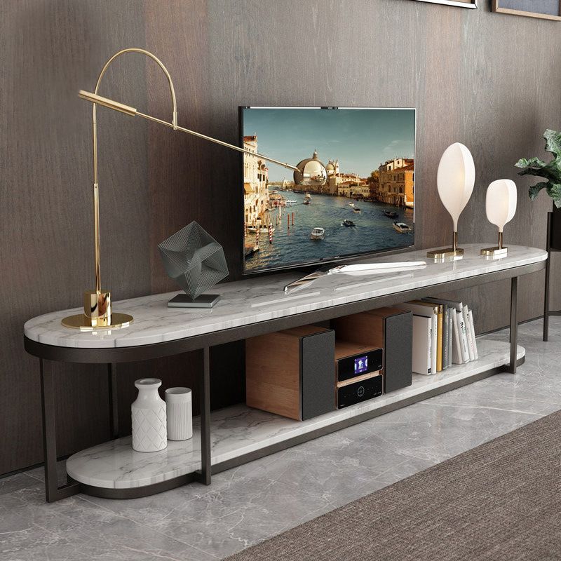 Modern 16" W TV Media Stand Marble Open Shelving TV Stand Console