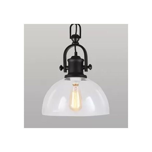 Farmhouse Dome Pendant Lamp 1-Light Clear Glass Hanging Light Fixture in Black