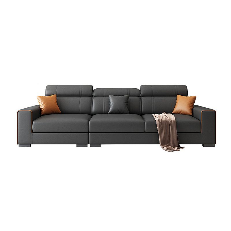 Square Arm Sectional Dark Gray Cushion Back Storage Faux Leather Living Room Sofa