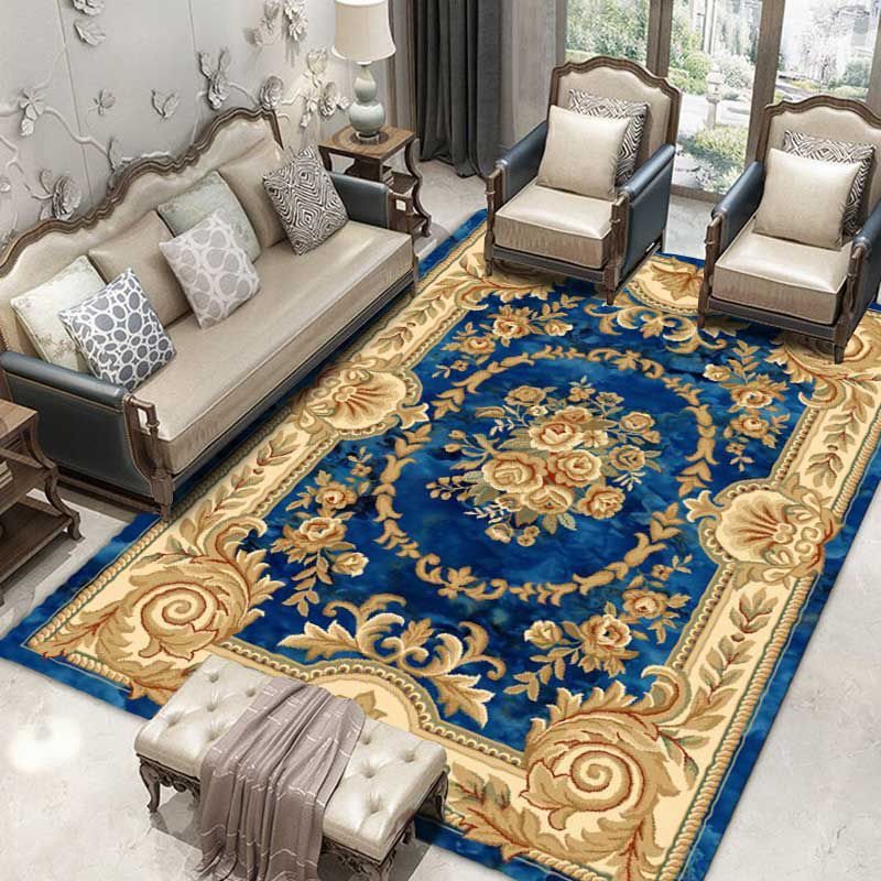 Rapis bleu de style européen Polyester Area Tapis Tacon résistant à un tapis de soins faciles à domicile pour décoration intérieure