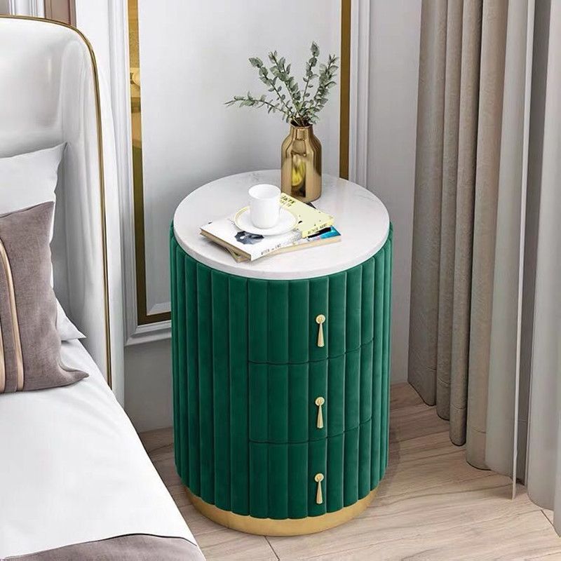 Round Slate Bedside Cabinet Modern Minimalist Bedside Table with Drawers