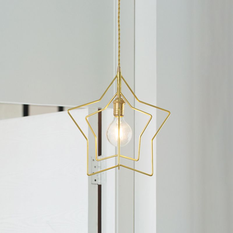 Stars Shade Shade Metal Pendse Lighting Retro Gold 1 Lámpara de colgante de restaurante ligero