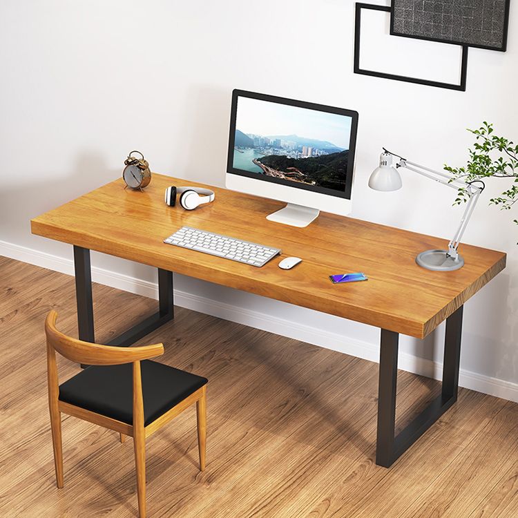 Industrial Solid Wood Writing Desk 29.53-inch Tall Office Desk with Iron Legs