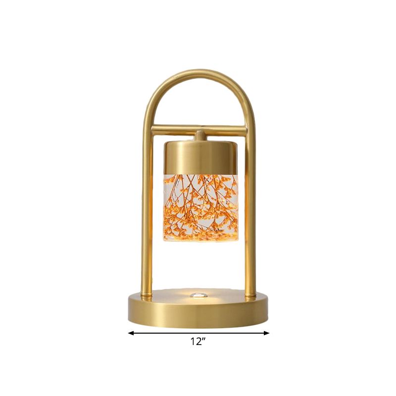 Gold Column Table Lamp Simplicity Clear Glass LED Desk Light with U-Shaped Metal Frame