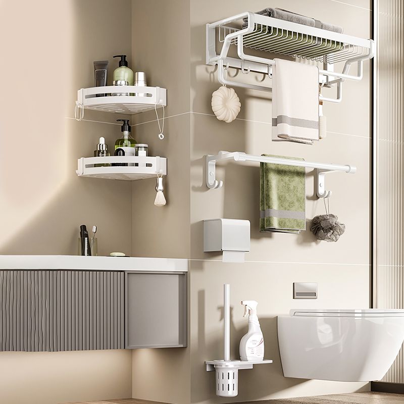 Contemporary Bath Hardware Set in Stainless Aluminum Matte White Robe Hooks/Bath Shelf