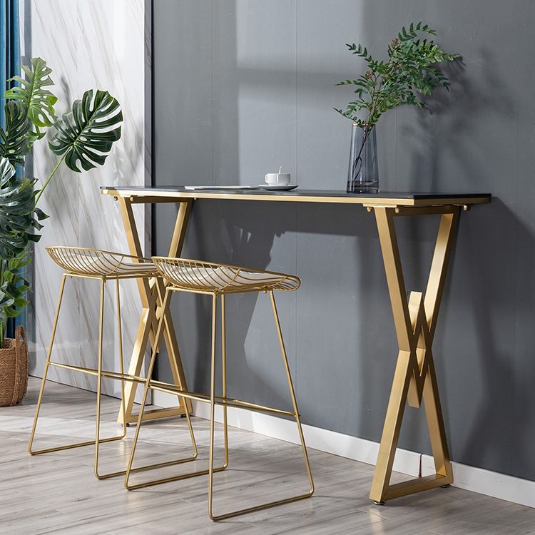 Nordic Bar Table Stone Top Bistro Table with Gold Double Pedestal