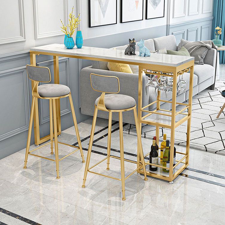 Glam Style Rectangle Bar Table Faux Marble Bistro Bar Desk with Storage