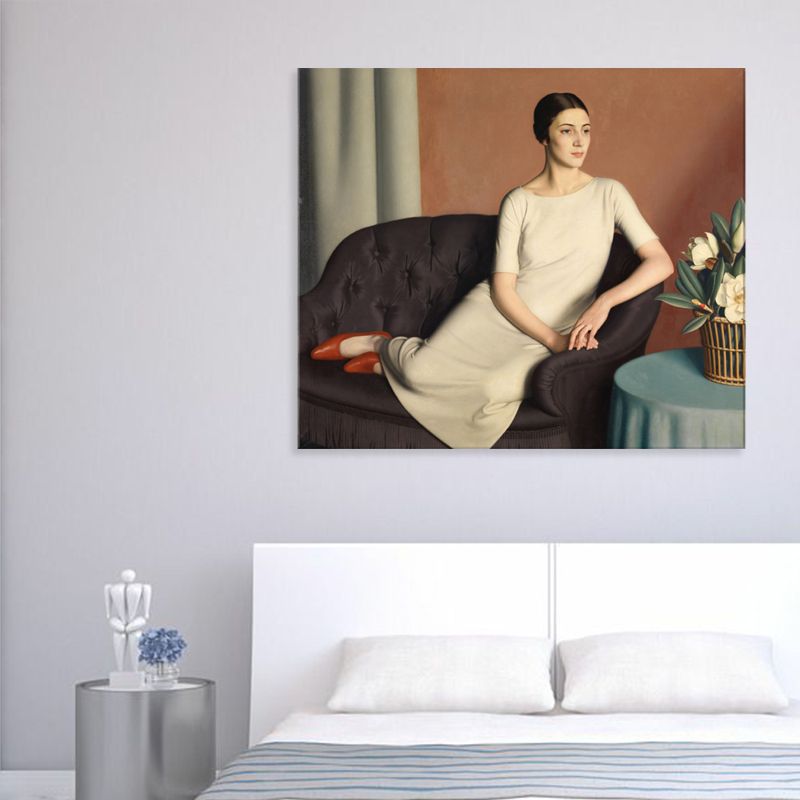 Woman's Portrait Wall Decor Textured Traditional Living Room Canvas Print in White