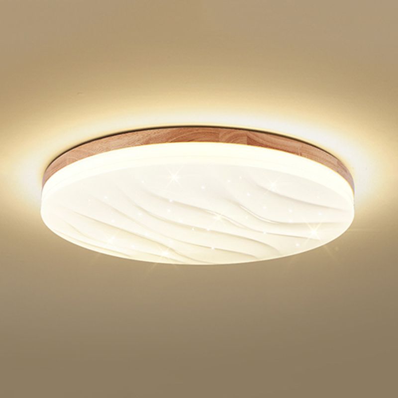 Single Beige Flush Mount Lighting Circle Wooden LED Ceiling Light