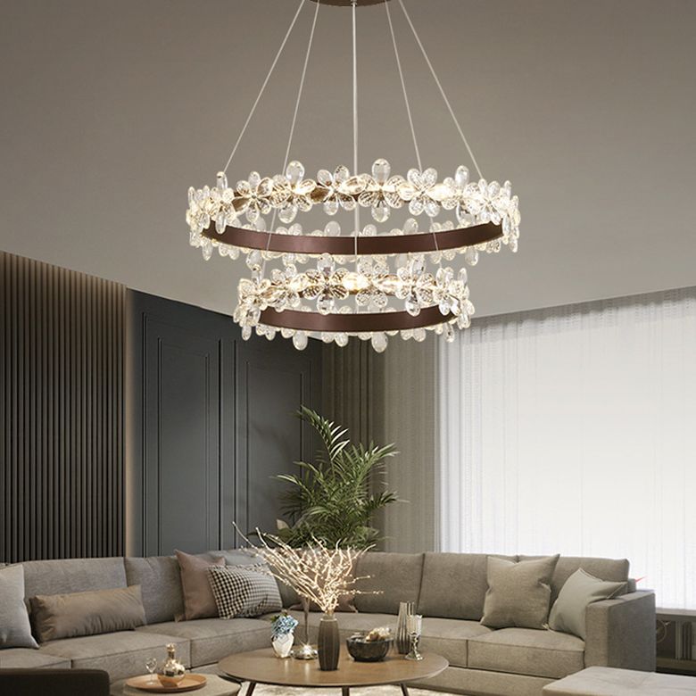 Modern Circular Pendant Chandelier Crystal Hanging Lamp