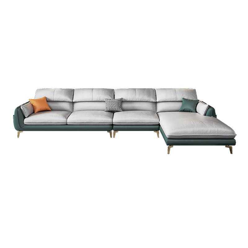 Pillow Top Arm Faux Leather Sofa and Chaise L-Shape Sectional with Storage for Apartment