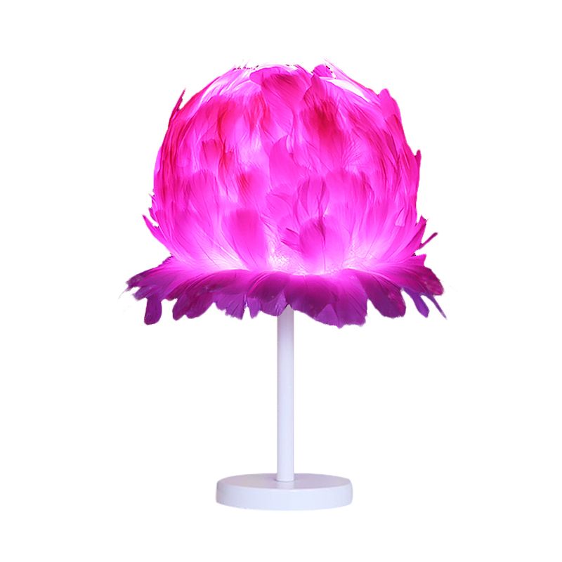 Fabric Feather Globe Table Lighting Modernism 1 Head White/Pink Nightstand Lamp for Bedroom