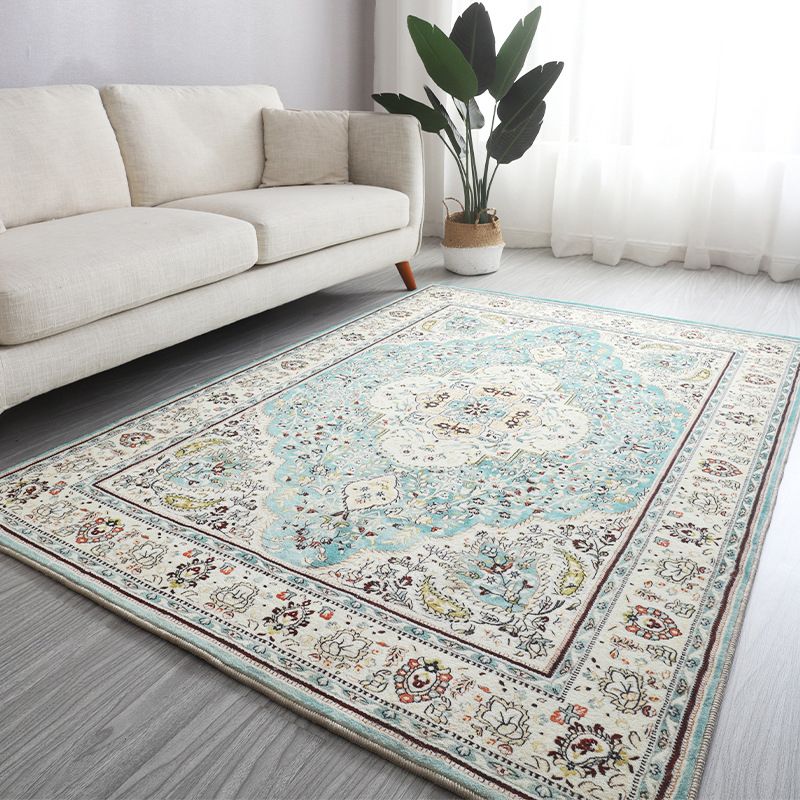 Antique Living Room Rug Multi Colored Flower Printed Area Carpet Non-Slip Backing Pet Friendly Easy Care Indoor Rug