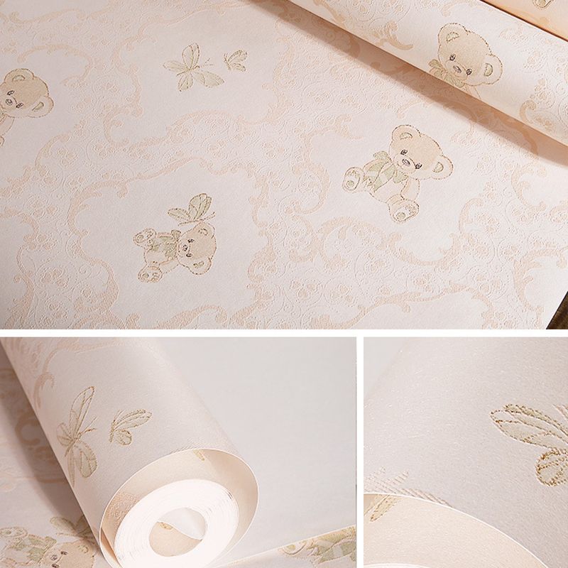 Natural Color Cartoon Bear Non-Pasted Wallpaper for Girls' Bedroom, 20.5 in x 33 ft