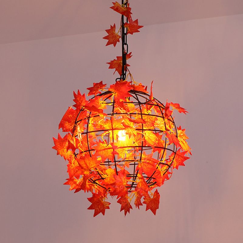 Industrial Globe Ceiling Light Single Iron Hanging Pendant Light with Artificial Plant