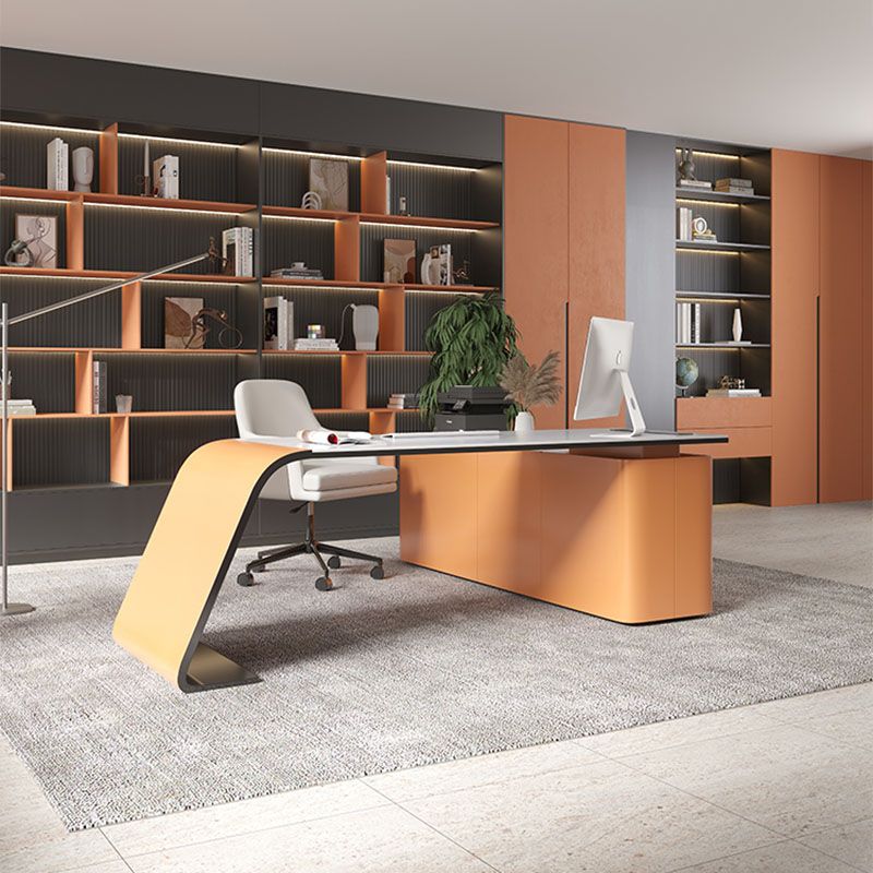 Rectangular Shaped Office Writing Table Wood with 3 Drawers in Orange