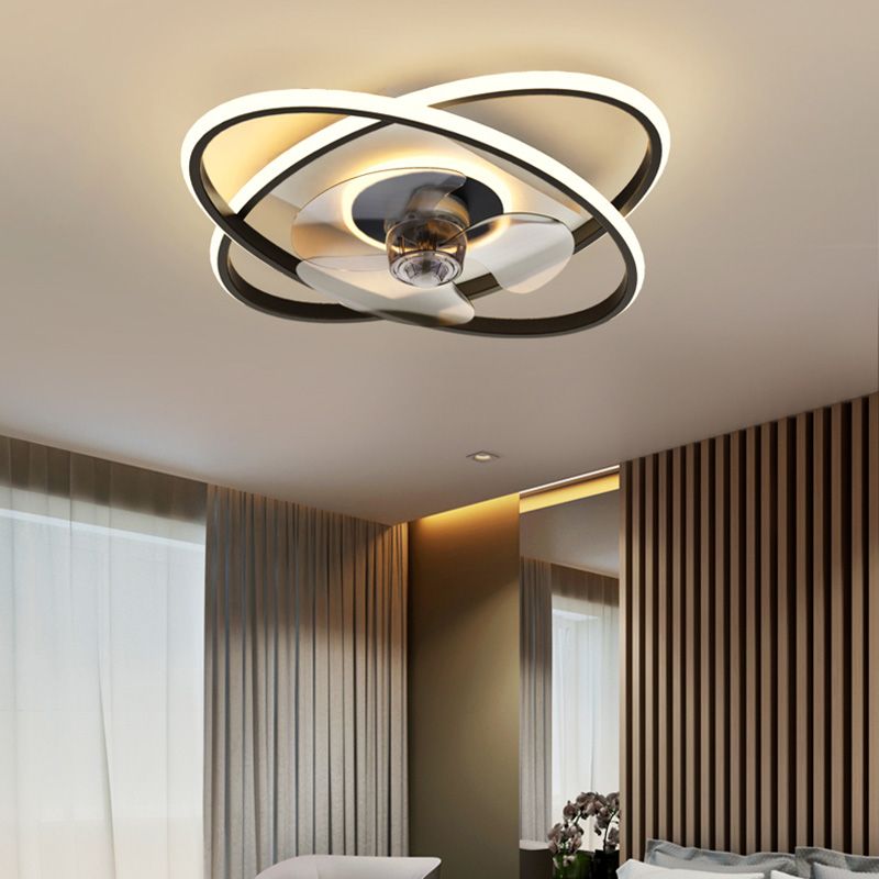 Black-White Circular Fan Lighting Simplicity Metal LED Semi Flush Light for Bedroom