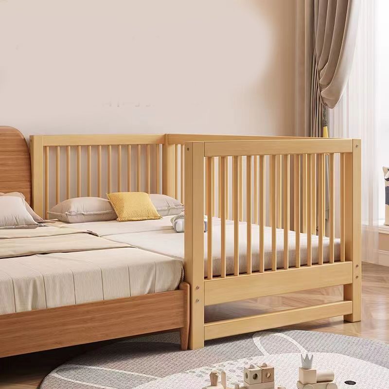 Modern Beech Baby Crib Light Wood Nursery Bed with Guardrail