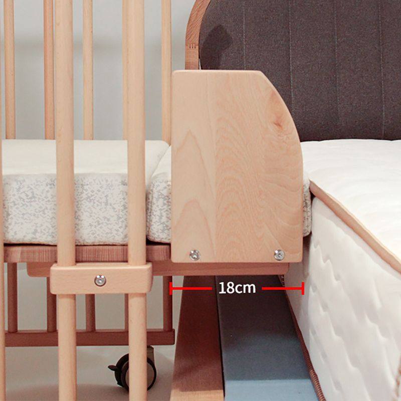 Modern Beech Baby Crib Light Wood Standard Size Nursery Crib with Casters