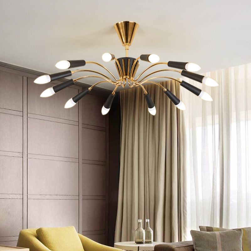 Gold Radial Chandelier Lighting Modernist Multi Lights Metal Hanging Lamp with Curved Arm