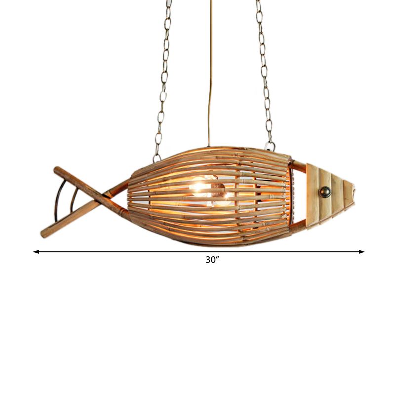 Lámpara de lámpara de lámpara en forma de pescado de estilo costero bambú 1 lámpara de suspensión de dormitorio ligero en beige