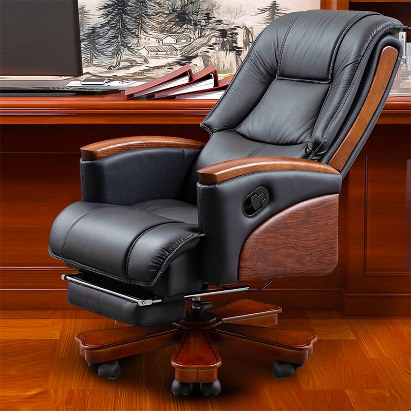 Modern Slide Office Chair Leather Adjustable Seat Height Desk Chair in Black