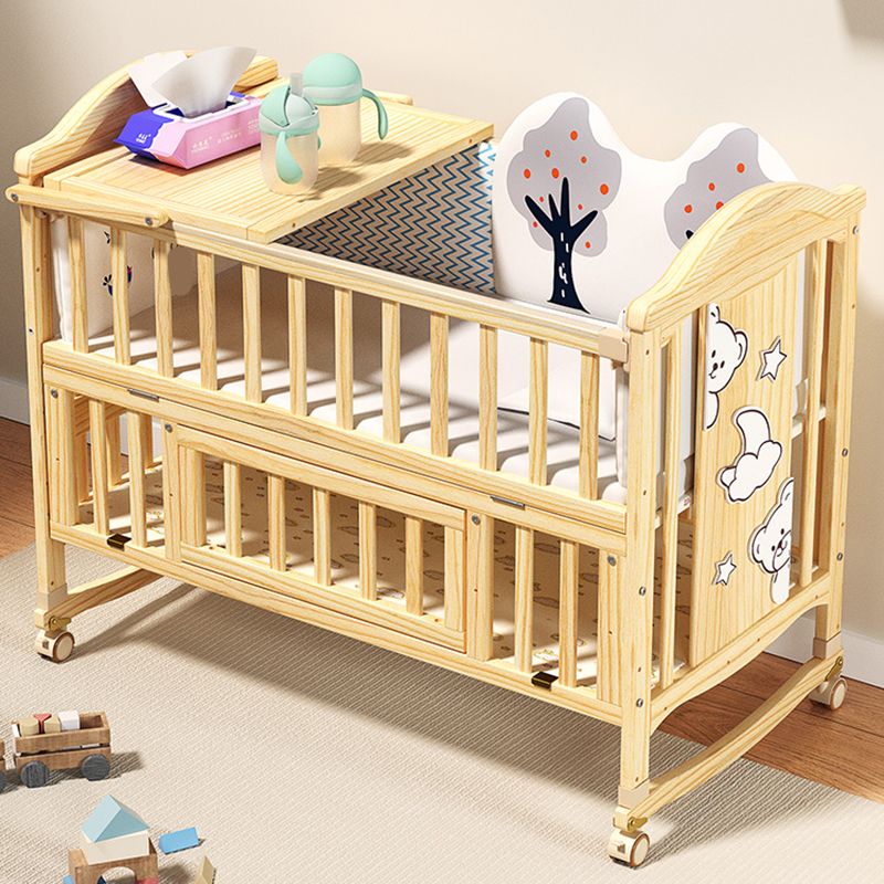 Color Matching Farmhouse Nursery Crib Wooden Storage Crib with Casters