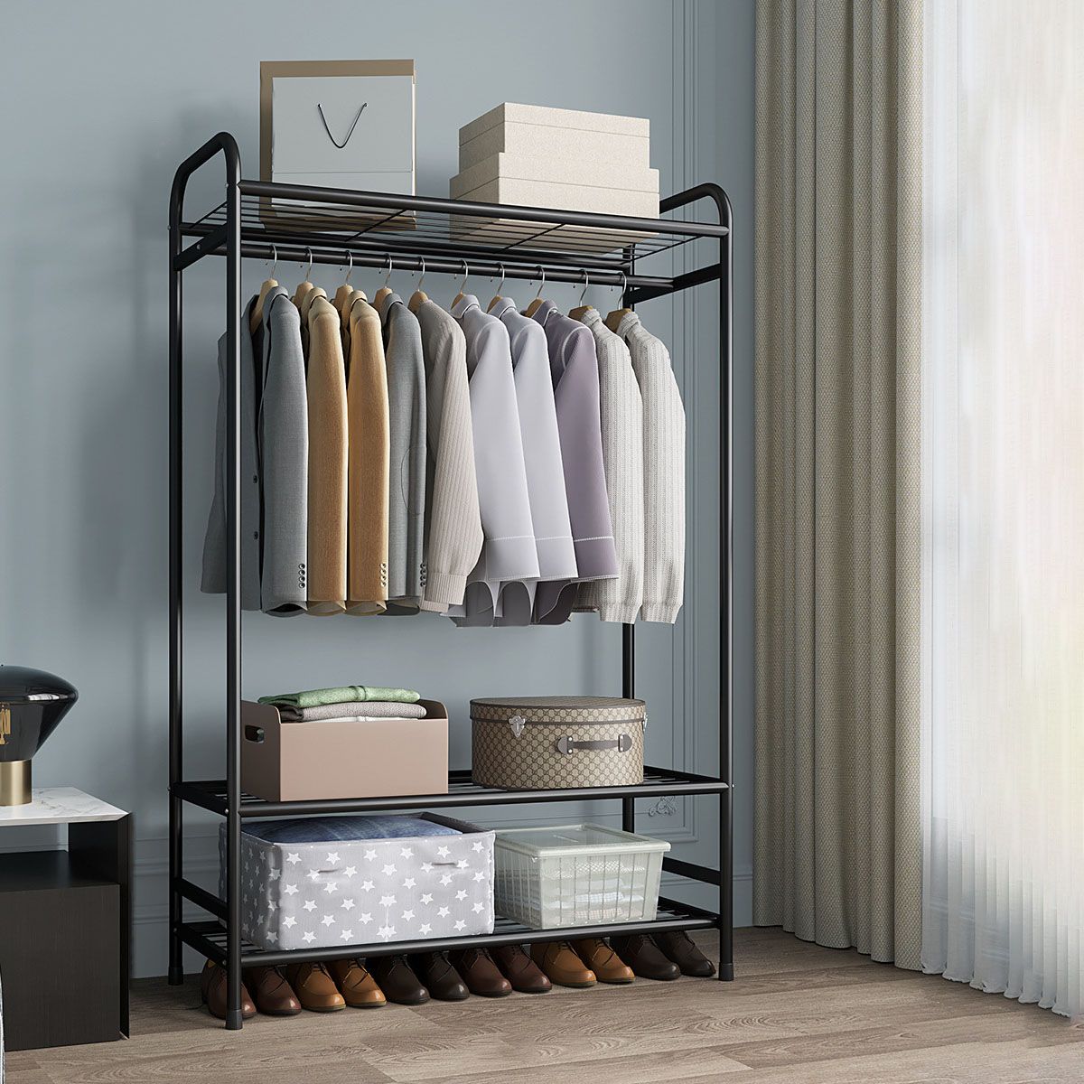 Contemporary Coat Rack Metal Shelving Storage Free Standing Hall Tree