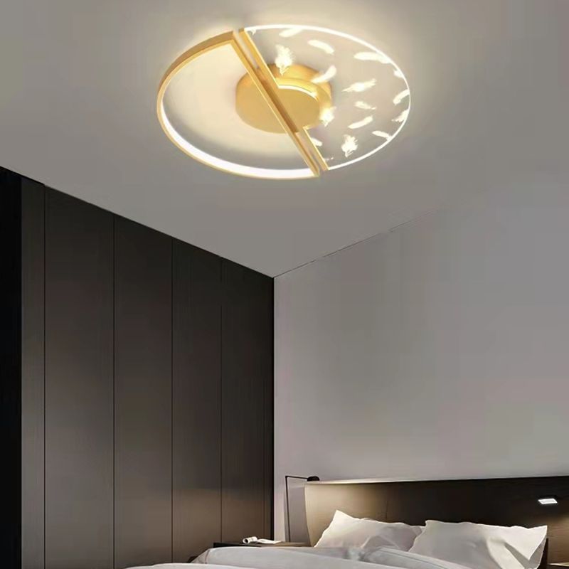 Round Shape LED Feather Ceiling Lamp Modern Iron 1 Light Flush Mount for Study