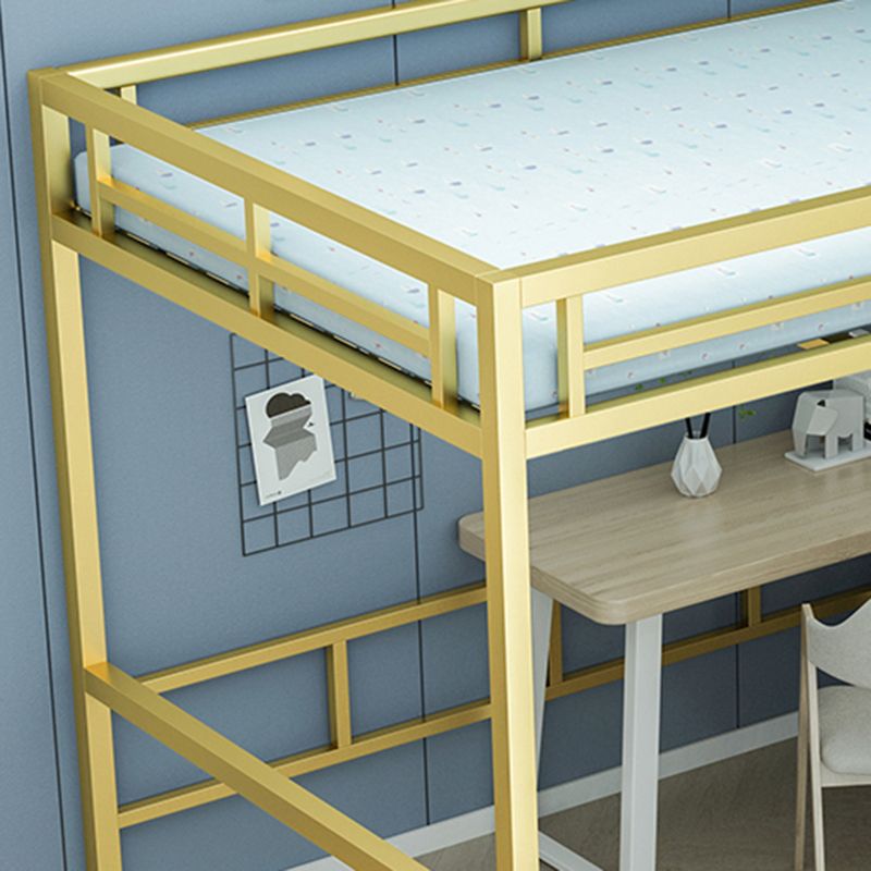 Contemporary Iron Frame Loft Bed with 3 Shelves and Staircase