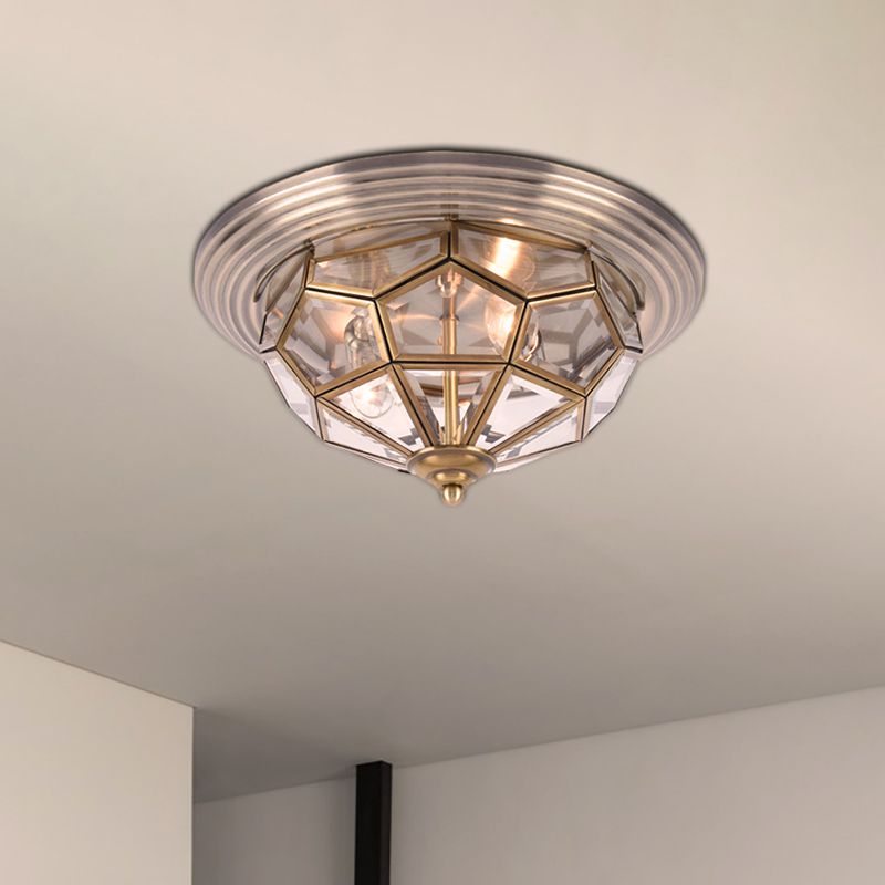 14 "/18" W Prism Slaapkamer Flush Mount Licht Koloniaal Helder Geslepen Glas 2/3 Bollen Messing Dicht Bij Plafond Lamp