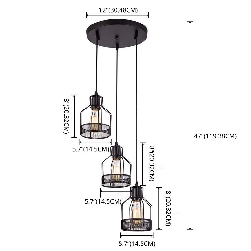 3 Heads Metal Cage Pendant Light Fitting Nordic Industrial Hanging Lights for Coffee Shop