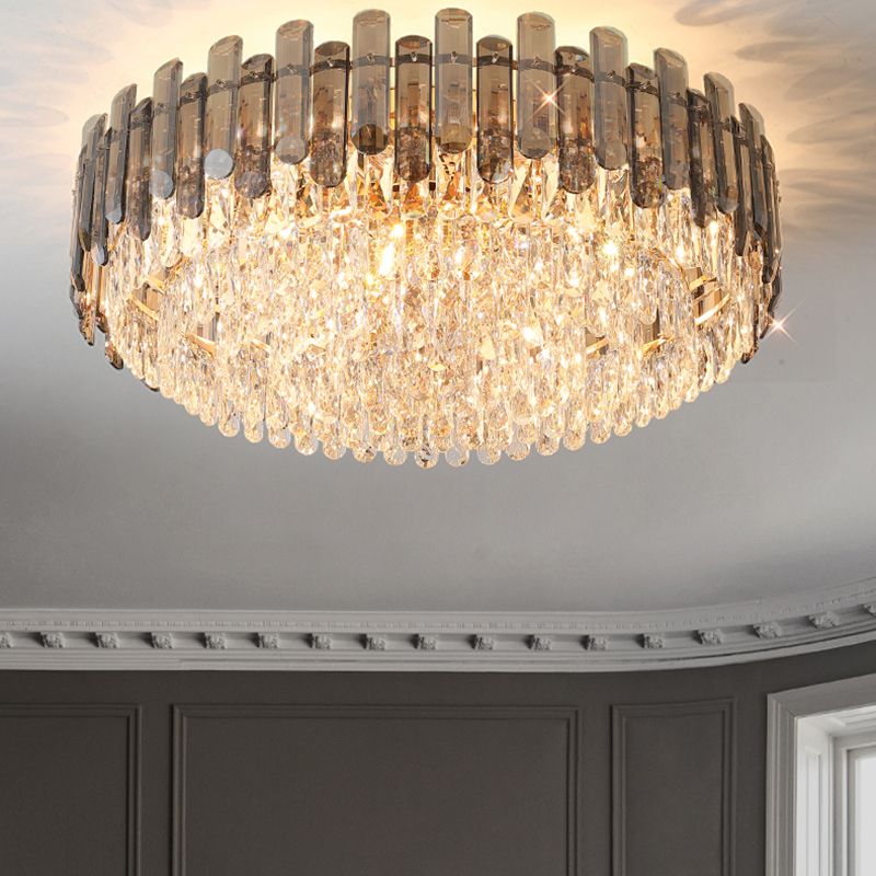 Modern Metal Ceiling Light Geometric Shape Ceiling Lamp with Crystal Shade for Living Room