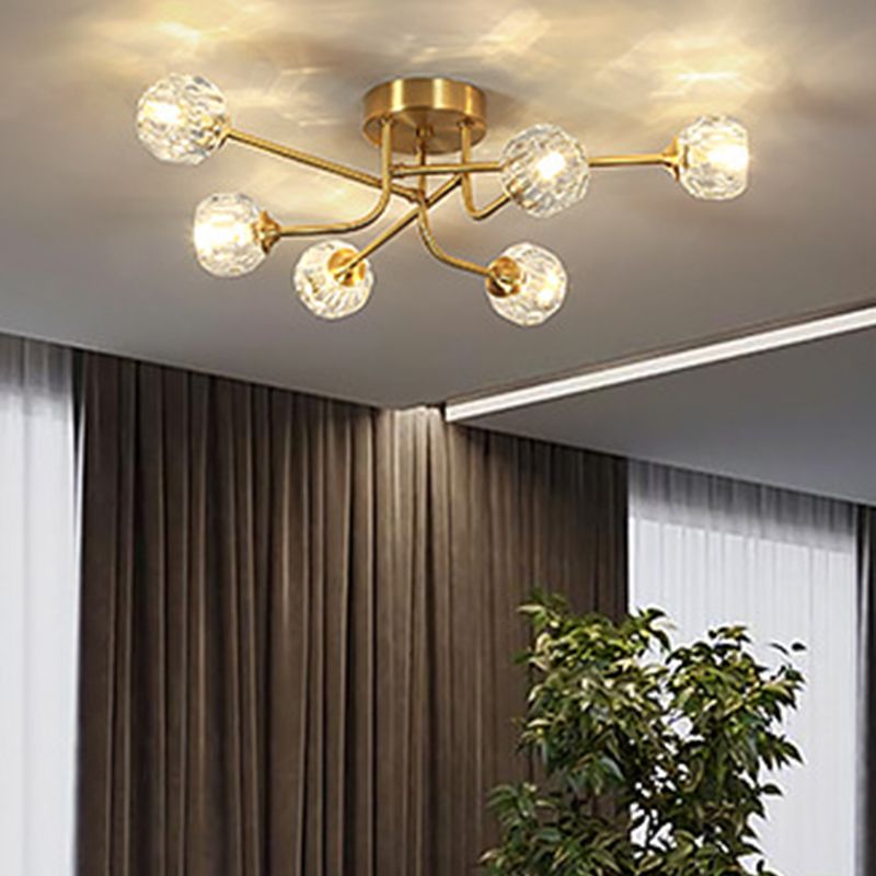 Crystal Sputnik Semi Flush Mount Modern Style Ceiling Light Fixture in Gold