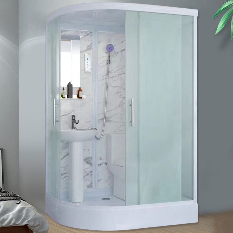 Sliding Shower Enclosure Framed Shower with Tempered Glass in White without Toilet