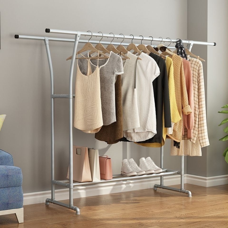 Modern Hall Stand Metal Framed with 3 Hanging Rails and Storage Shelving Entryway Kit