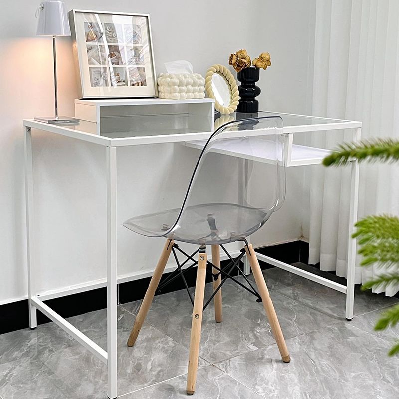 Modern Style Glass Writing Desk Rectangular Shape Office Table with 2-Legs for Home