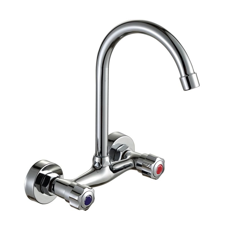 Contemporary Two Handles Kitchen Faucet Pull-down Metal Wall-mounted Faucet