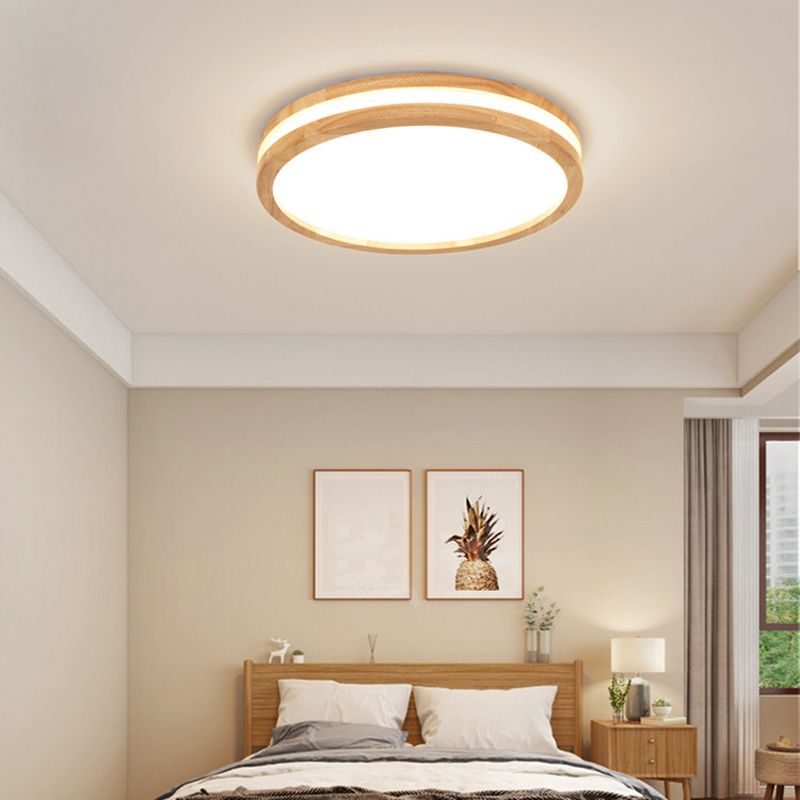 Simplicity Geometric Flush Mount Lamp Wood 1 Light Flush Mount Light Fixtures