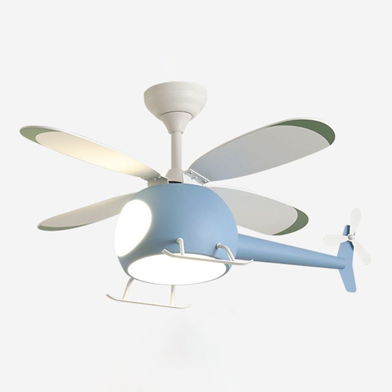 Nordic Style Ceiling Fan Lamp Helicopter Shape LED Ceiling Fan Light for Children's Room