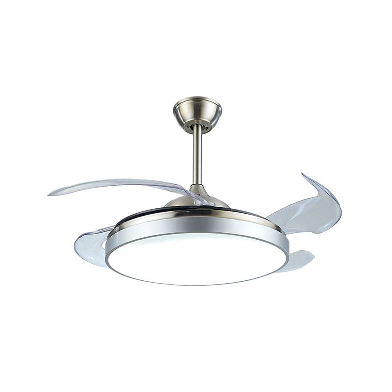 Contemporary Circular Semi Flush Light LED 42" W Acrylic Ceiling Fan Lighting in Silver with 4 Clear Blades, Remote/Wall Control/Frequency Conversion