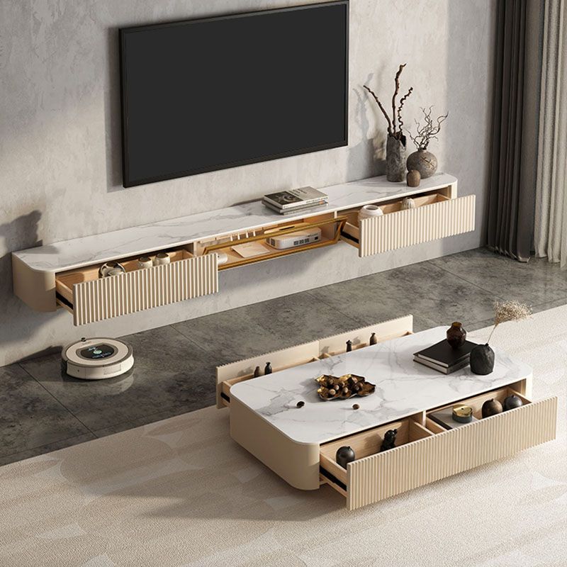 Floating TV Media Stand Contemporary TV Media Console with Drawers