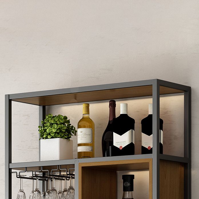 Metal Freestanding Wine Bottle & Glass Rack Industrial Wine Rack with Shelf