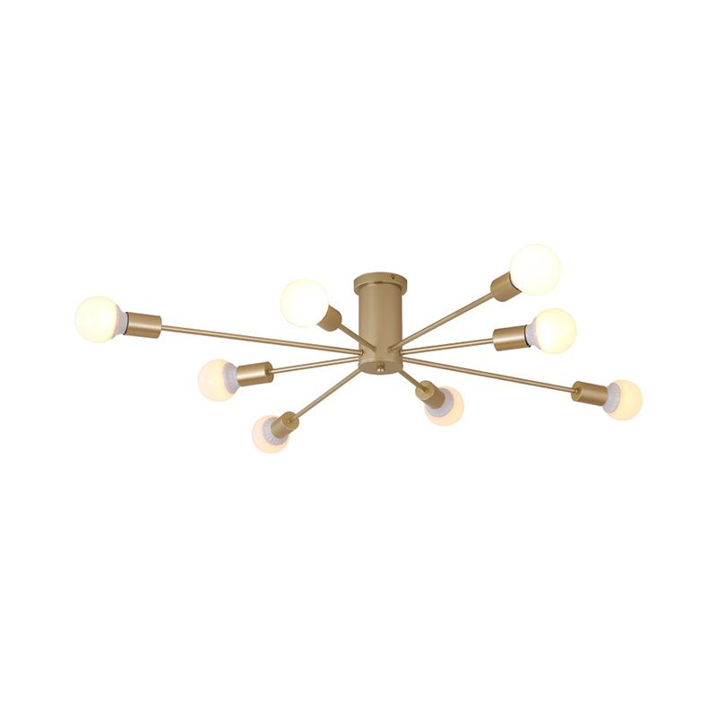 Minimal Sputnik Ceiling Mounted Light Metal Living Room Semi Flush Mount Chandelier