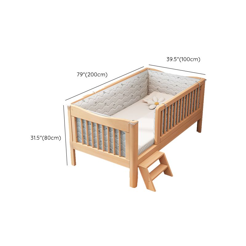 Glam Solid Wood Baby Crib Light Wood Nursery Bed with Guardrail