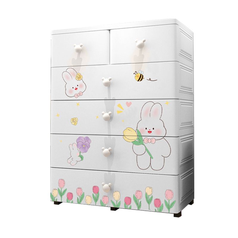 Contemporary White Armoire Cabinet Plastic Kids Closet with 6 Drawers