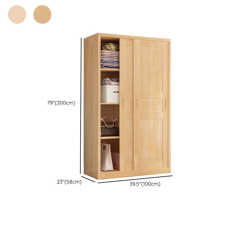 Light Brown Glossy Kid's Wardrobe Farmhouse Wooden Coat Locker