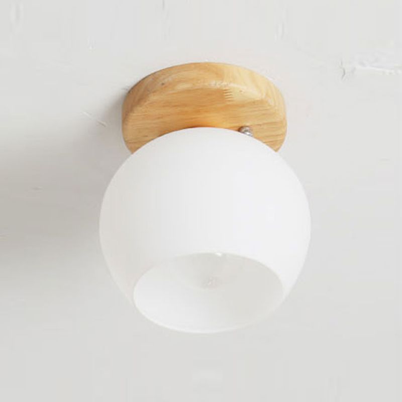 Simplicity Wooden Ceiling Light Fixtures Glass Shade Flush Mount Ceiling Fixture